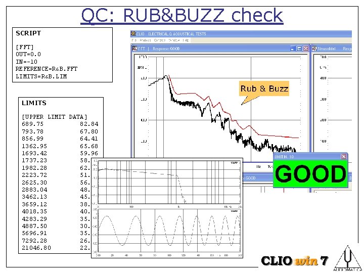 QC: RUB&BUZZ check SCRIPT [FFT] OUT=0. 0 IN=-10 REFERENCE=R&B. FFT LIMITS=R&B. LIMITS [UPPER LIMIT