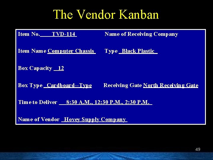 The Vendor Kanban Item No. TVD-114 Item Name Computer Chassis Box Capacity Type Black