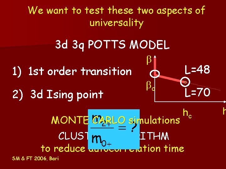 We want to test these two aspects of universality 3 d 3 q POTTS We want to test these two aspects of universality 3 d 3 q POTTS