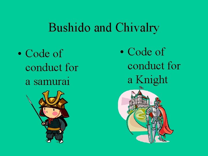 Bushido and Chivalry • Code of conduct for a samurai • Code of conduct