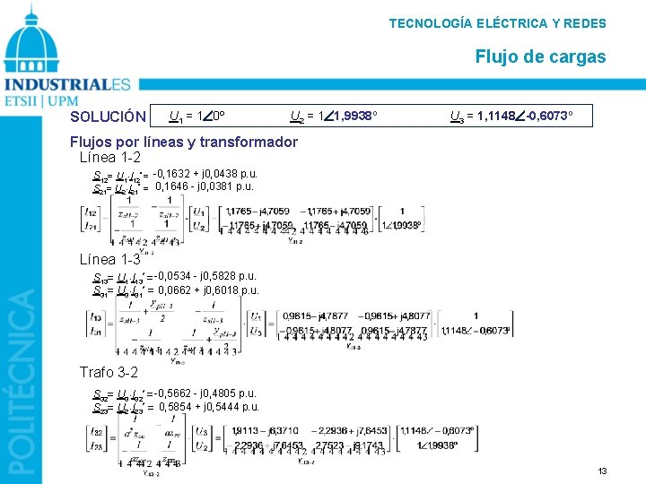 TECNOLOGÍA ELÉCTRICA Y REDES Flujo de cargas SOLUCIÓN U 1 = 1 0º U