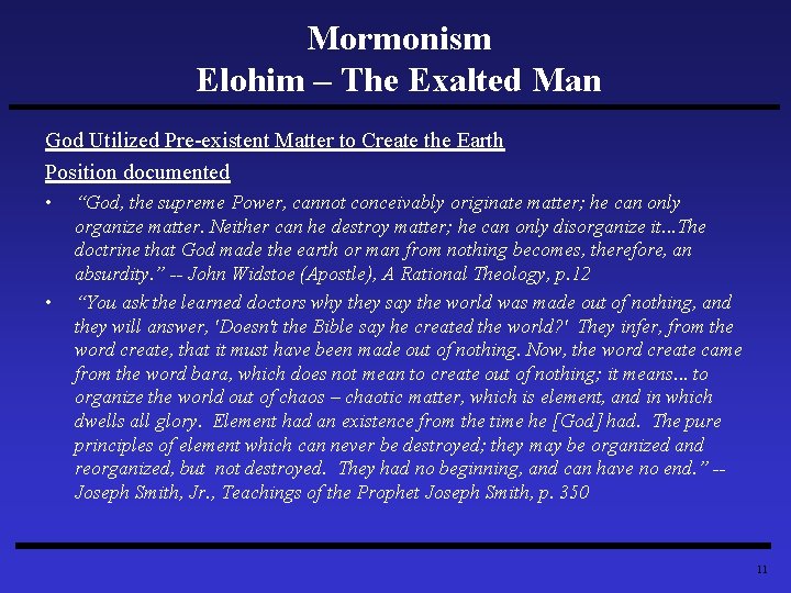 Mormonism Elohim – The Exalted Man God Utilized Pre-existent Matter to Create the Earth