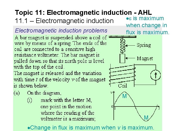 Topic 11: Electromagnetic induction - AHL is maximum 11. 1 – Electromagnetic induction problems