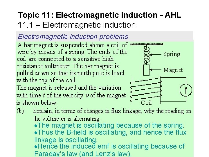 Topic 11: Electromagnetic induction - AHL 11. 1 – Electromagnetic induction problems The magnet