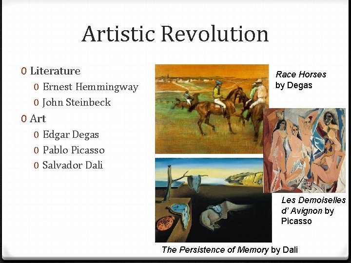 Artistic Revolution 0 Literature 0 Ernest Hemmingway 0 John Steinbeck Race Horses by Degas