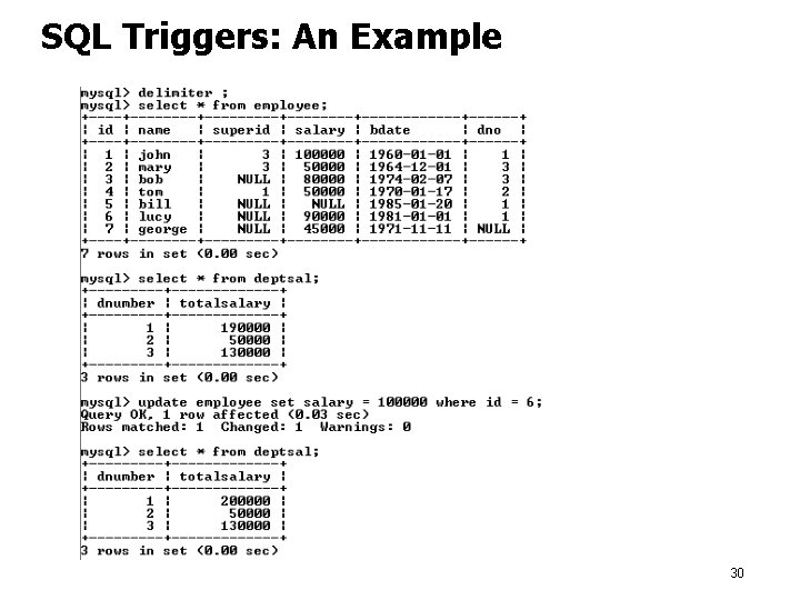 SQL Triggers: An Example 30 