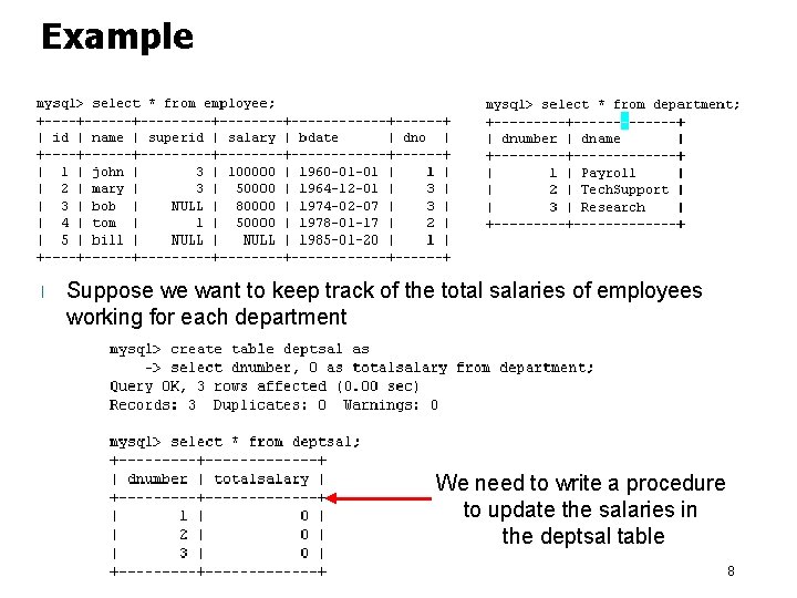 Example l Suppose we want to keep track of the total salaries of employees