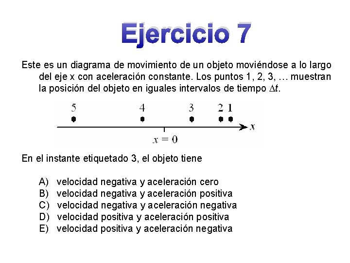 Ejercicio 7 Este es un diagrama de movimiento de un objeto moviéndose a lo