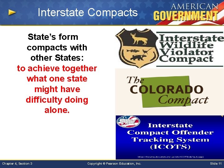 Interstate Compacts State’s form compacts with other States: to achieve together what one state