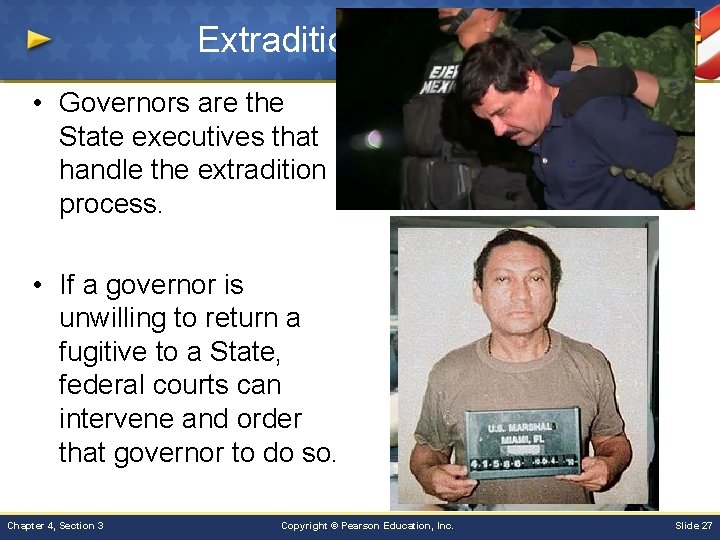 Extradition • Governors are the State executives that handle the extradition process. • If