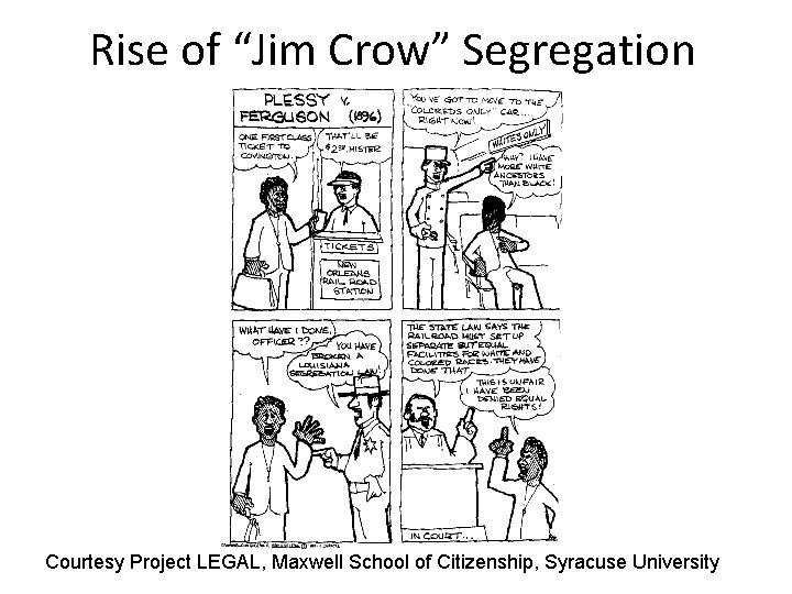 Rise of “Jim Crow” Segregation Courtesy Project LEGAL, Maxwell School of Citizenship, Syracuse University