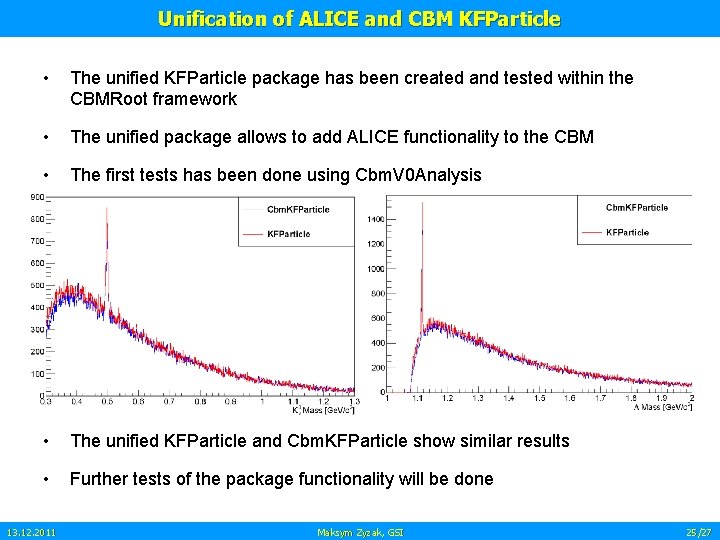 Unification of ALICE and CBM KFParticle • The unified KFParticle package has been created