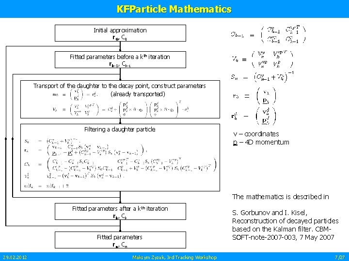 KFParticle Mathematics Initial approximation r 0, C 0 Fitted parameters before a k th