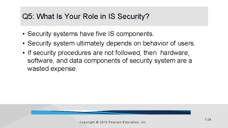 Q 5: What Is Your Role in IS Security? • Security systems have five Q 5: What Is Your Role in IS Security? • Security systems have five