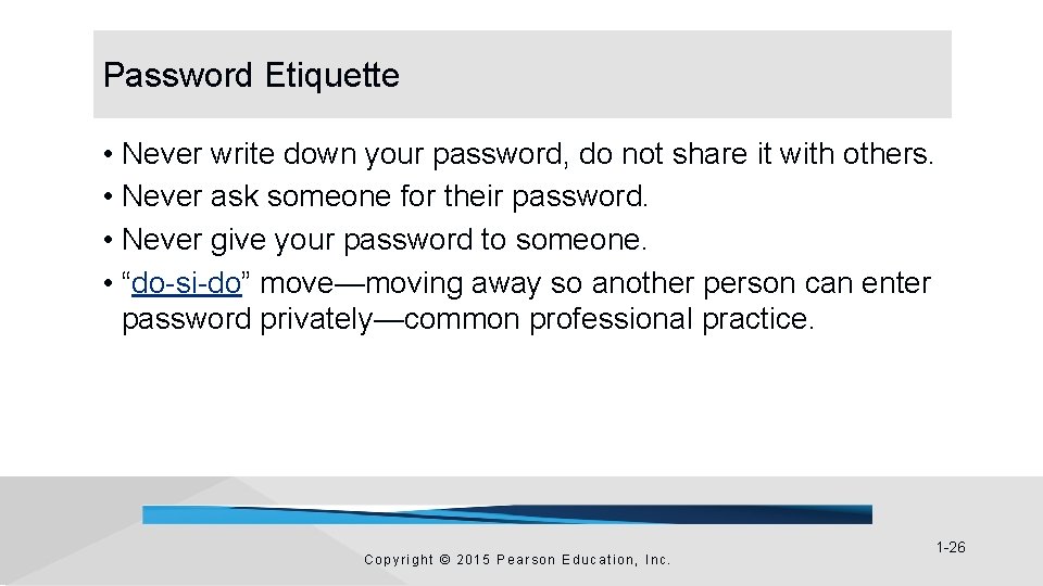 Password Etiquette • Never write down your password, do not share it with others. Password Etiquette • Never write down your password, do not share it with others.