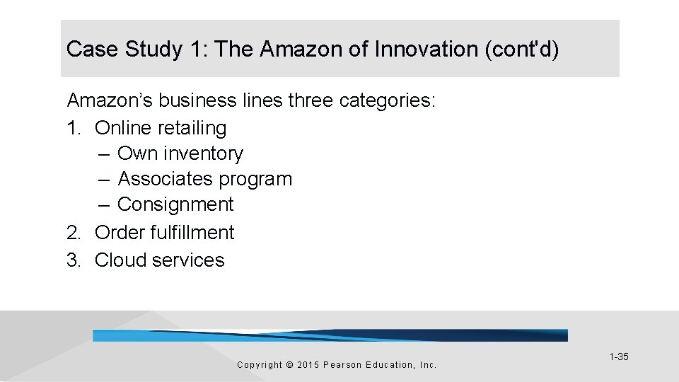 Case Study 1: The Amazon of Innovation (cont'd) Amazon’s business lines three categories: 1. Case Study 1: The Amazon of Innovation (cont'd) Amazon’s business lines three categories: 1.