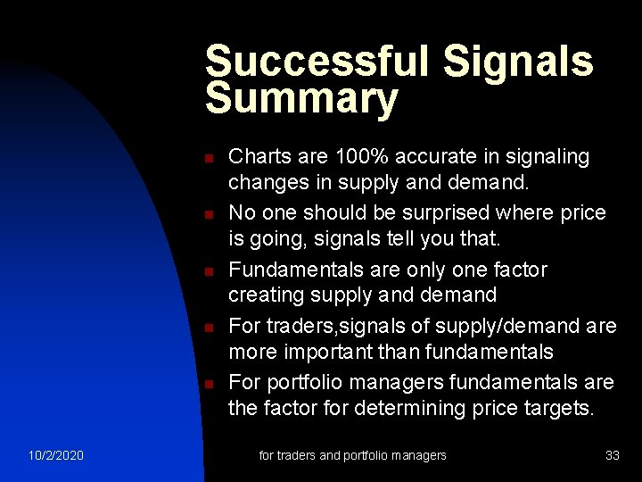 Successful Signals Summary n n n 10/2/2020 Charts are 100% accurate in signaling changes