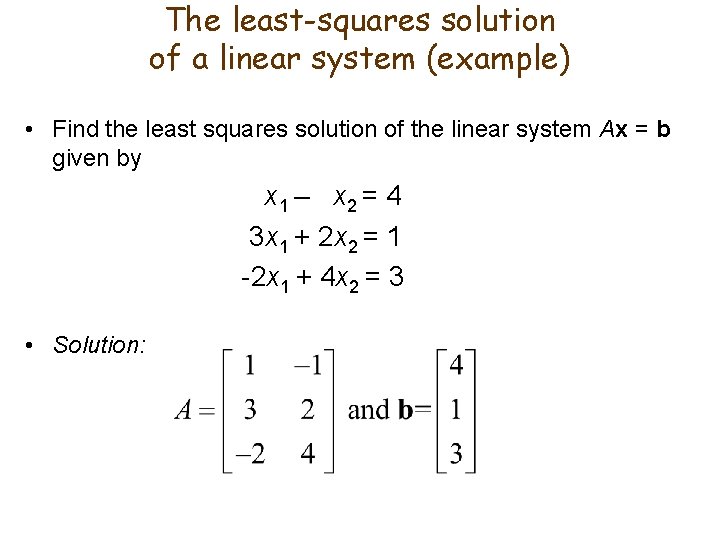 The least-squares solution of a linear system (example) • Find the least squares solution