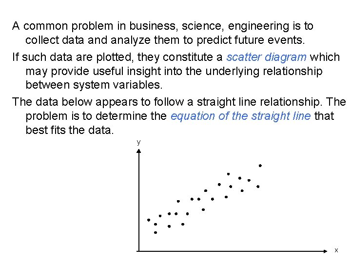 A common problem in business, science, engineering is to collect data and analyze them