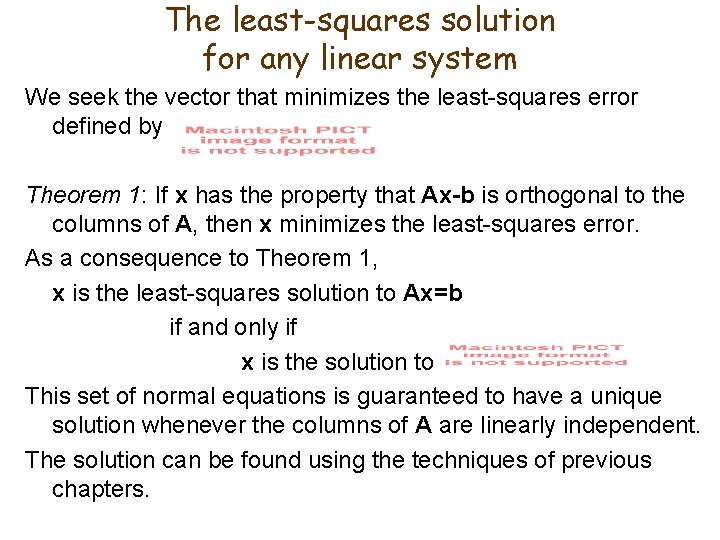 The least-squares solution for any linear system We seek the vector that minimizes the