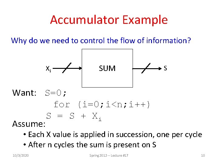 Accumulator Example Why do we need to control the flow of information? Xi SUM