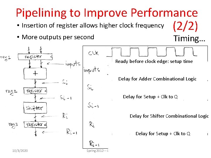 Pipelining to Improve Performance • Insertion of register allows higher clock frequency (2/2) Timing…