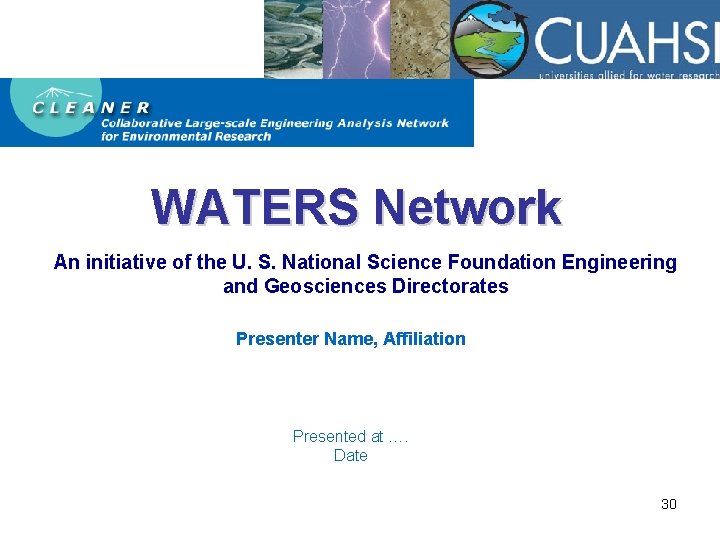 Hydro. View WATERS Network An initiative of the U. S. National Science Foundation Engineering