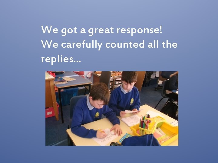 We got a great response! We carefully counted all the replies. . . 