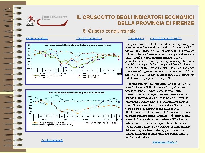 IL CRUSCOTTO DEGLI INDICATORI ECONOMICI DELLA PROVINCIA DI FIRENZE 5. Quadro congiunturale << Sez.