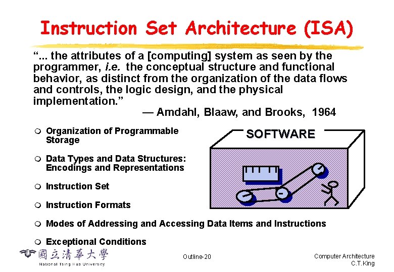 Instruction Set Architecture (ISA) “. . . the attributes of a [computing] system as