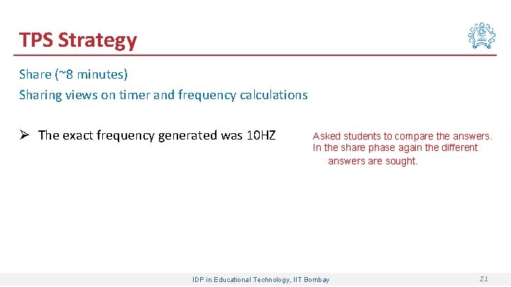 TPS Strategy Share (~8 minutes) Sharing views on timer and frequency calculations Ø The