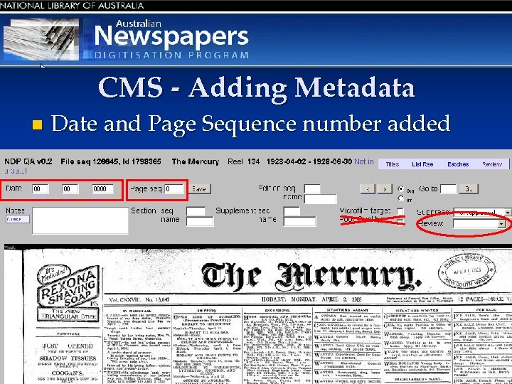 CMS - Adding Metadata n Date and Page Sequence number added 19 