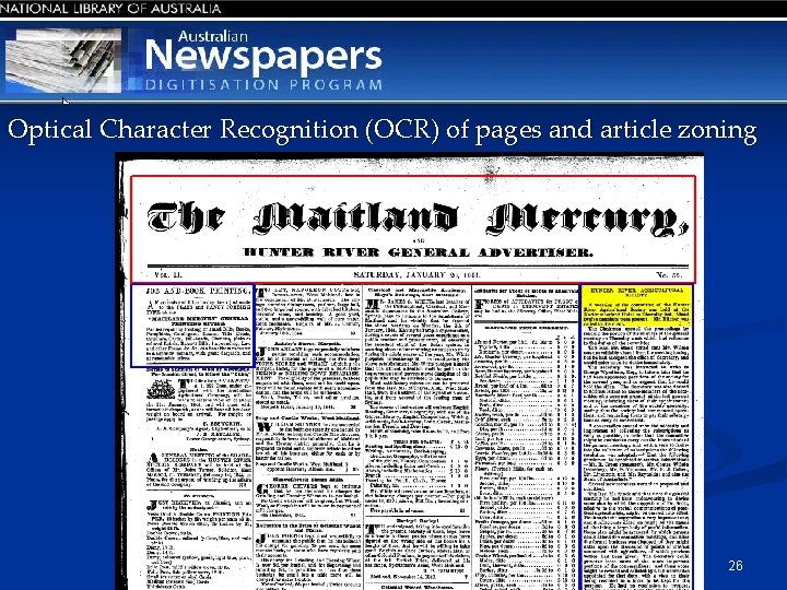 Optical Character Recognition (OCR) of pages and article zoning 26 