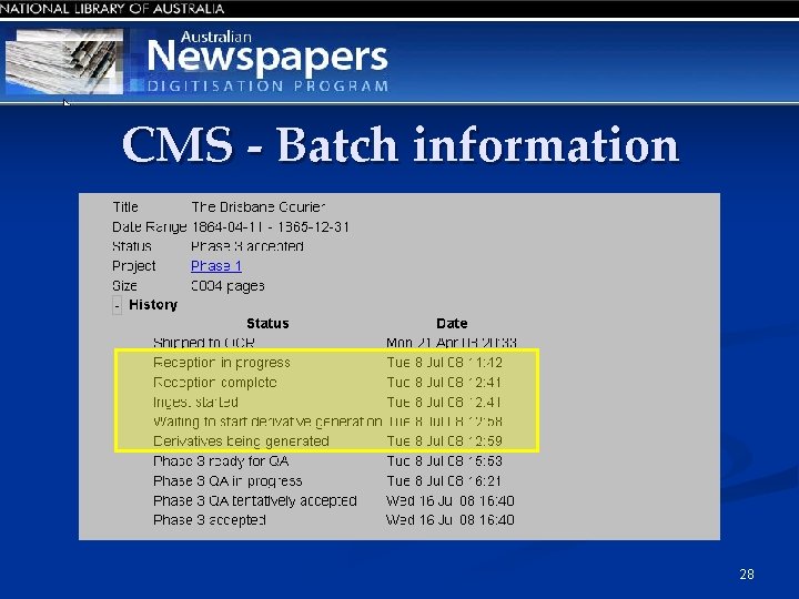 CMS - Batch information 28 