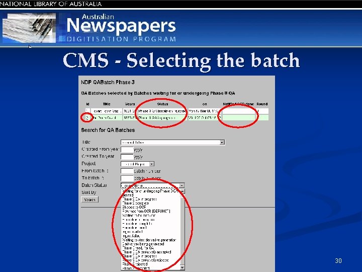 CMS - Selecting the batch 30 