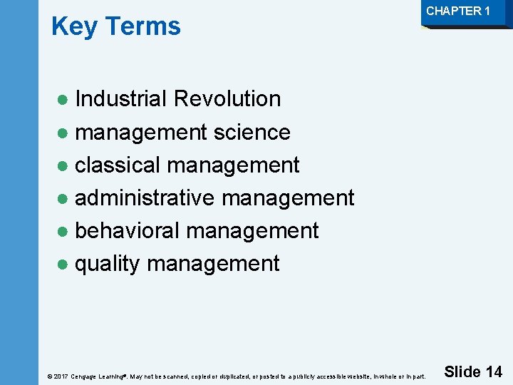 Key Terms CHAPTER 1 ● Industrial Revolution ● management science ● classical management ●