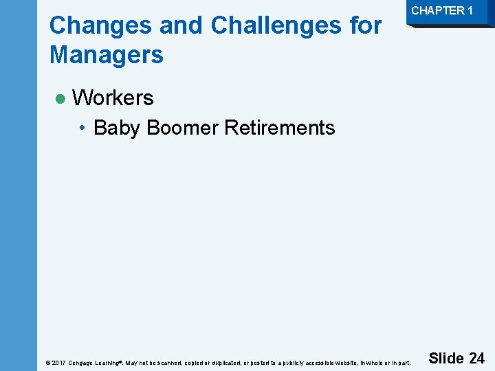 Changes and Challenges for Managers CHAPTER 1 ● Workers • Baby Boomer Retirements ©