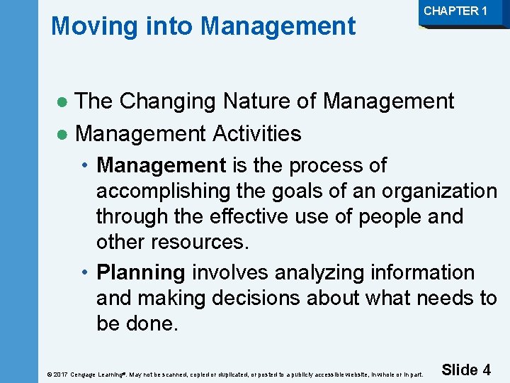 Moving into Management CHAPTER 1 ● The Changing Nature of Management ● Management Activities