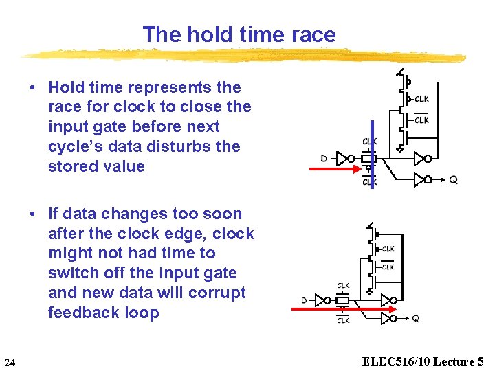 The hold time race • Hold time represents the race for clock to close