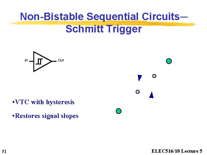 Non-Bistable Sequential Circuits─ Schmitt Trigger • VTC with hysteresis • Restores signal slopes 51