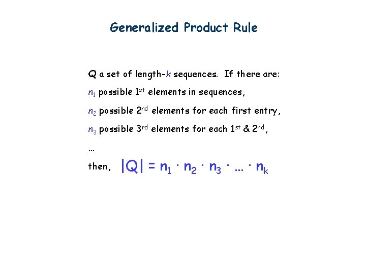 Generalized Product Rule Q a set of length-k sequences. If there are: n 1