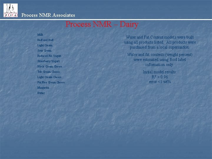 Process NMR Associates Process NMR – Dairy Milk Half and Half Light Cream Sour