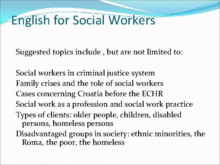Introduction English For Social Work Ii General Info