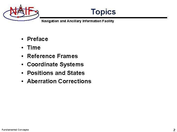 N IF Topics Navigation and Ancillary Information Facility • • • Preface Time Reference