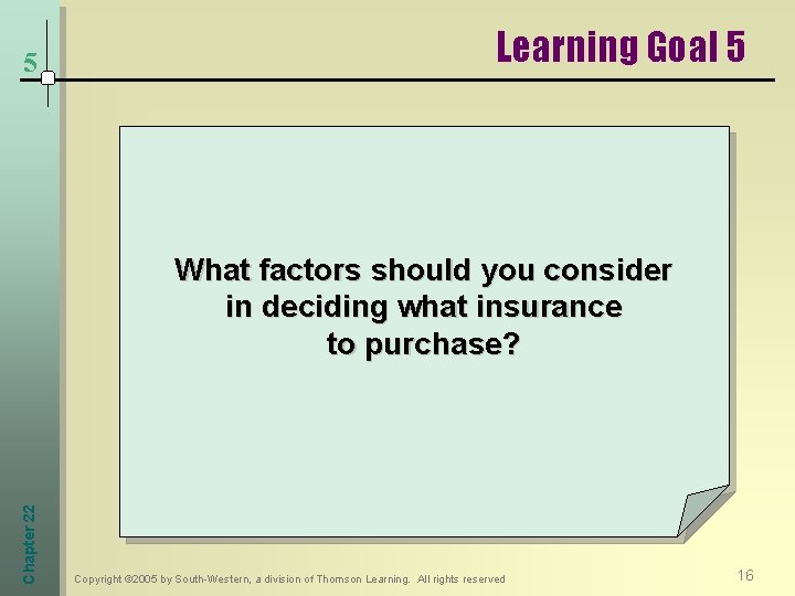 5 Learning Goal 5 Chapter 22 What factors should you consider in deciding what