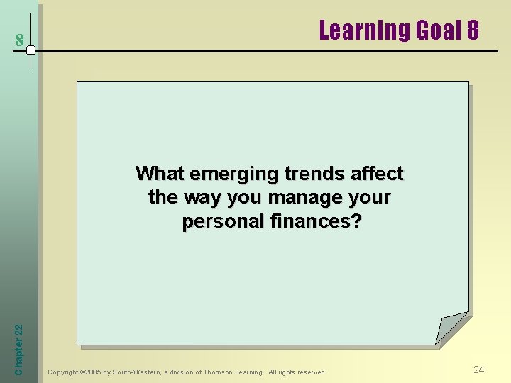 8 Learning Goal 8 Chapter 22 What emerging trends affect the way you manage