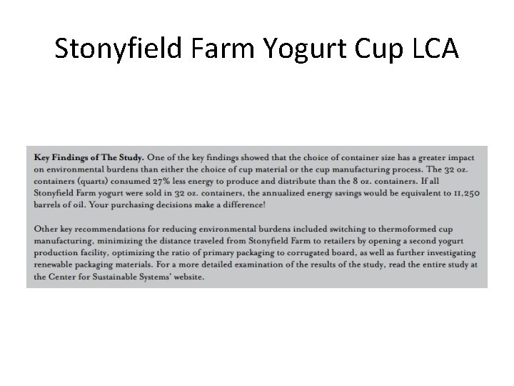Stonyfield Farm Yogurt Cup LCA 