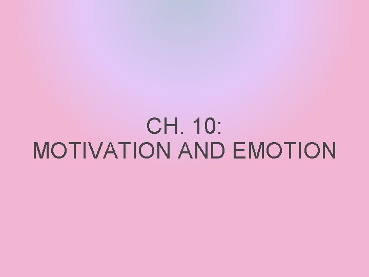 CH. 10: MOTIVATION AND EMOTION 