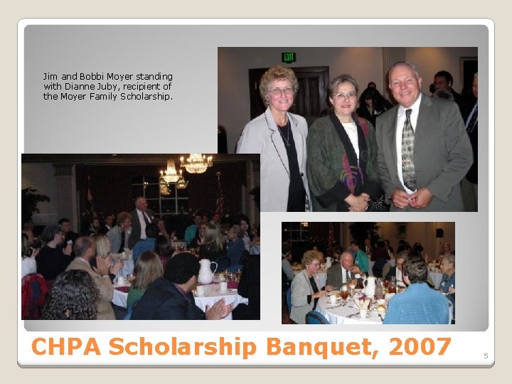 Jim and Bobbi Moyer standing with Dianne Juby, recipient of the Moyer Family Scholarship.