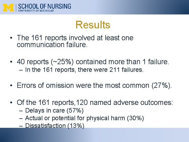 Results • The 161 reports involved at least one communication failure. • 40 reports